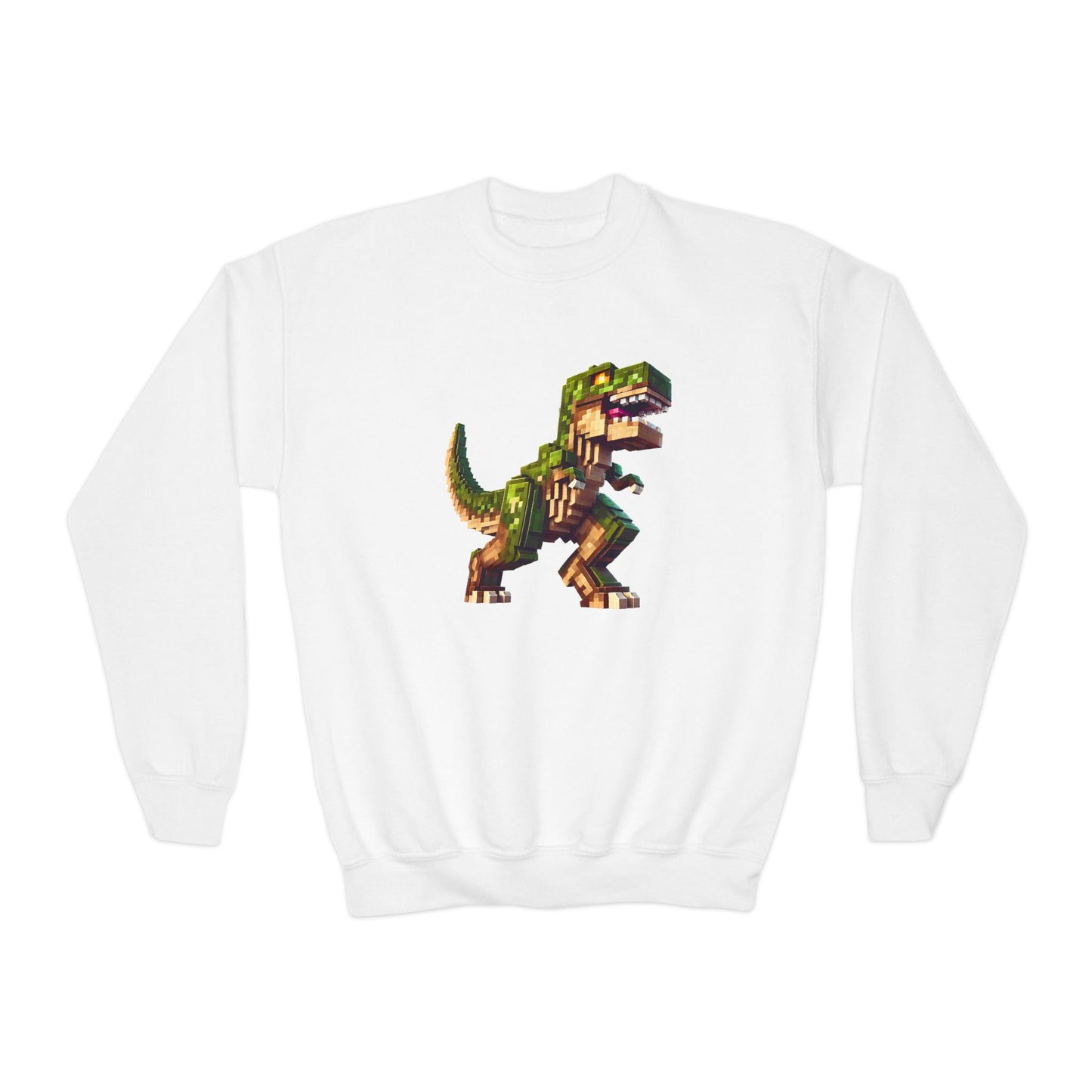 Pixel Dinosaur Youth Sweatshirt – Retro Pixel T-Rex Gamer Hoodie