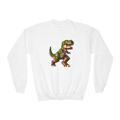 Pixel Dinosaur Youth Sweatshirt – Retro Pixel T-Rex Gamer Hoodie