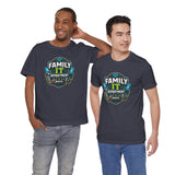 Two navy crew-neck T-shirts with “Family IT Department” front graphic