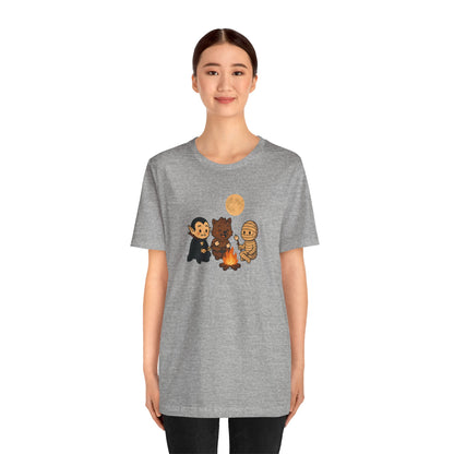 Halloween Monsters Campfire T-Shirt – Cute Monster Shirt with Roasting Marshmallows