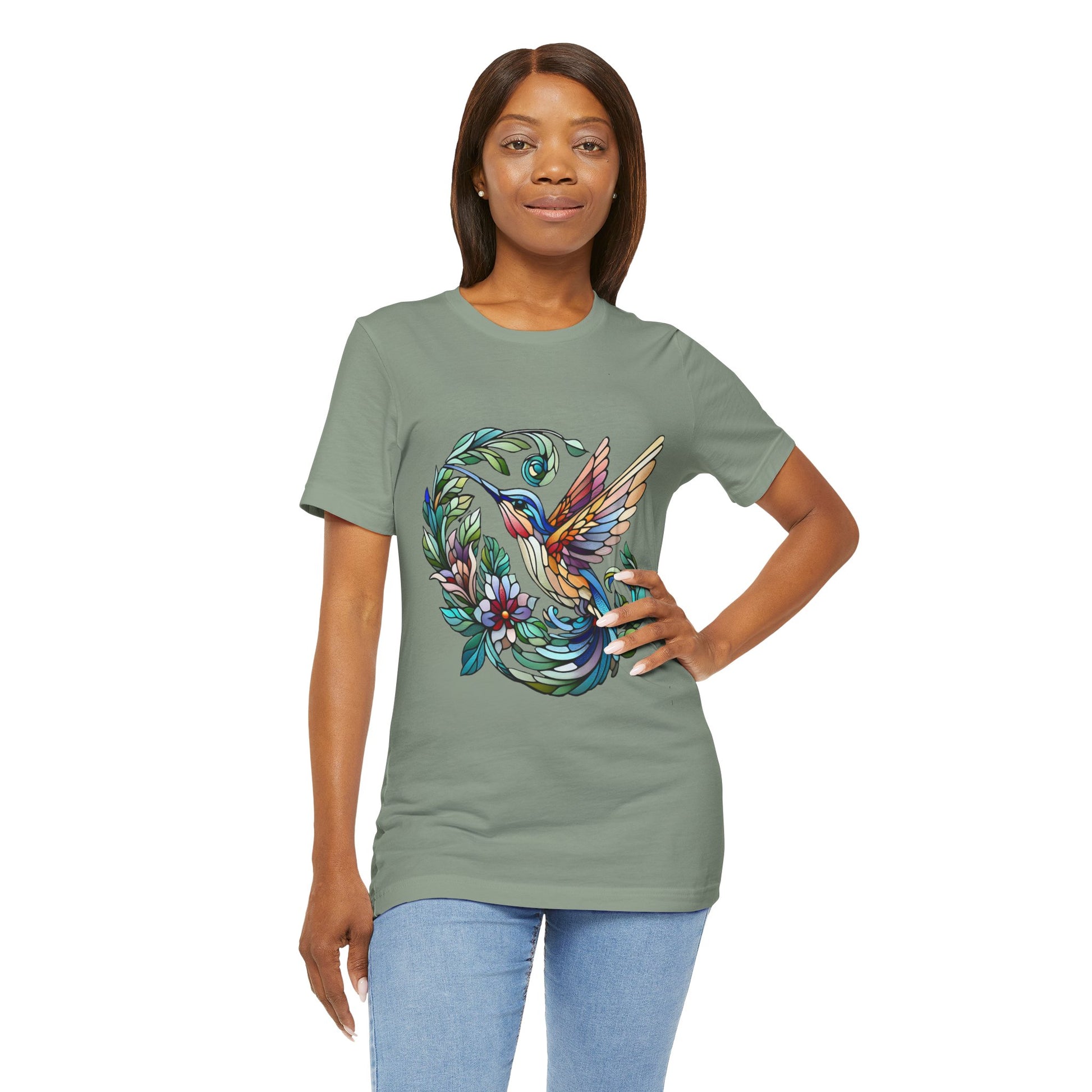 Stained Glass Hummingbird Tee – Vibrant Nature Shirt - WhimSpin - https://whimspin.com