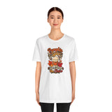 White T-shirt with “Pumpkin Spice Has Entered the Chat” graphic, crew neck and sleeves