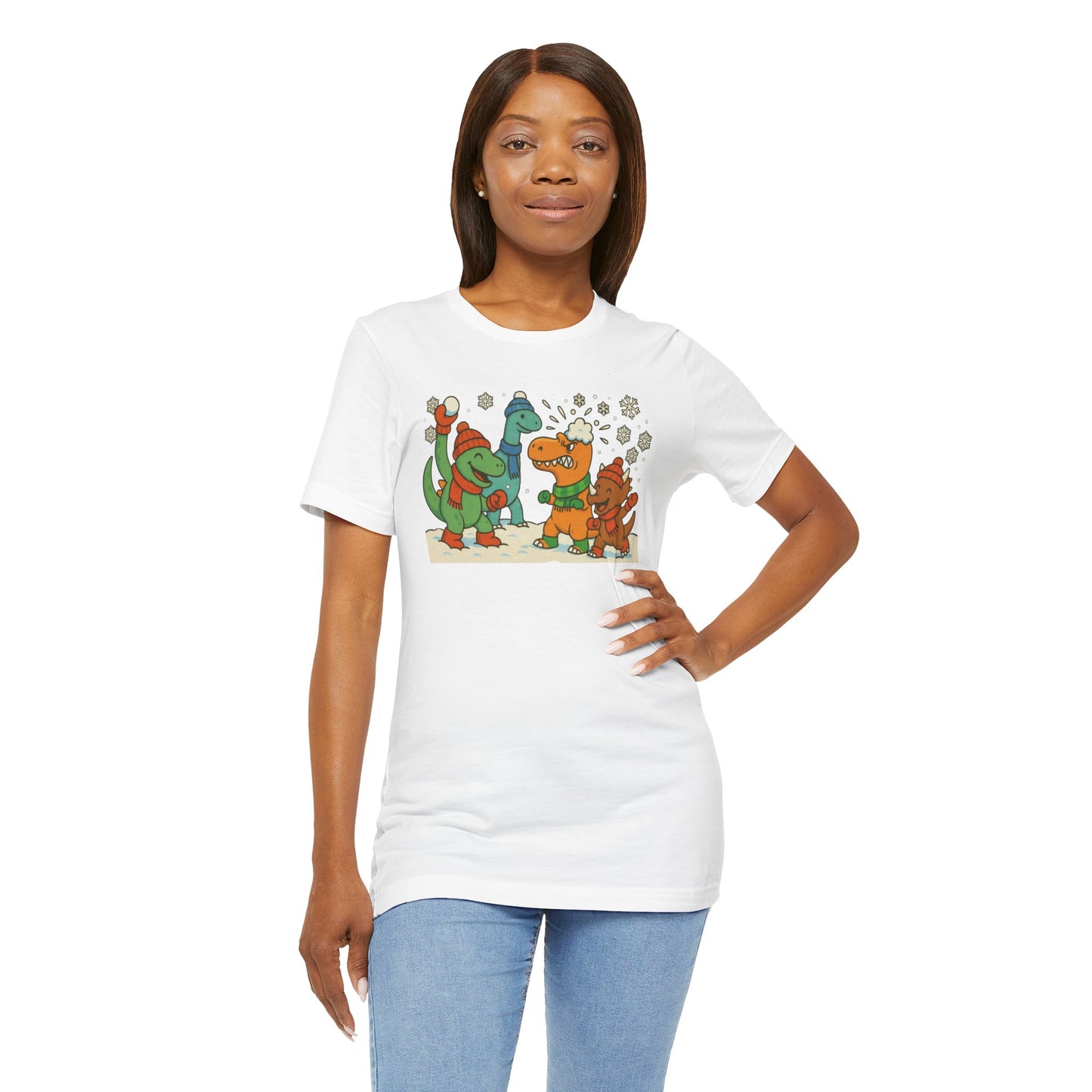 Dinosaur Snowball Fight T-Shirt – Funny Winter Dino Graphic Tee