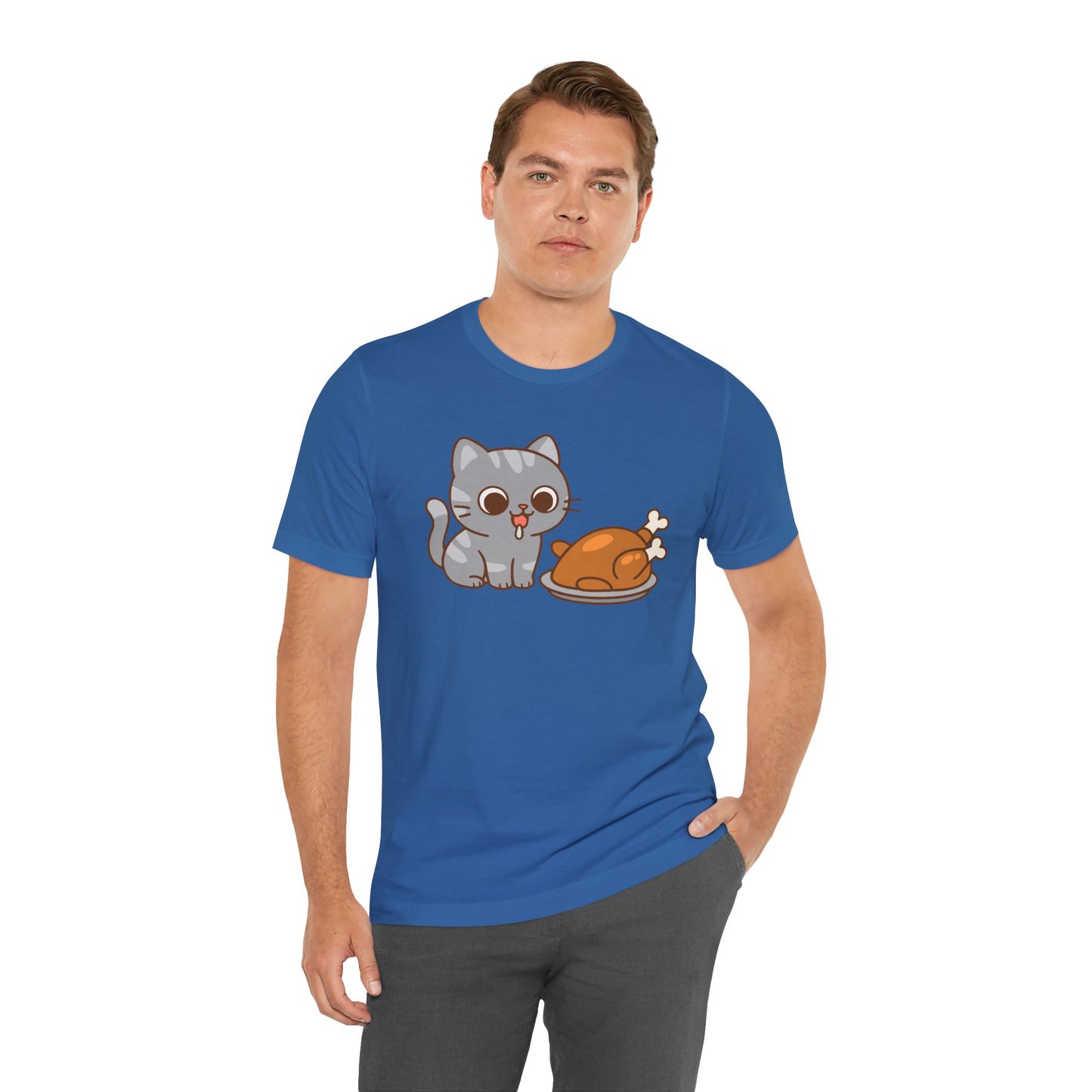 Thanksgiving Cat T-Shirt – Cute Hungry Cat and Turkey Tee