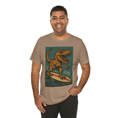 Surfing T-Rex T-Shirt – Funny Dinosaur Graphic Tee for Summer Vibes - WhimSpin - https://whimspin.com