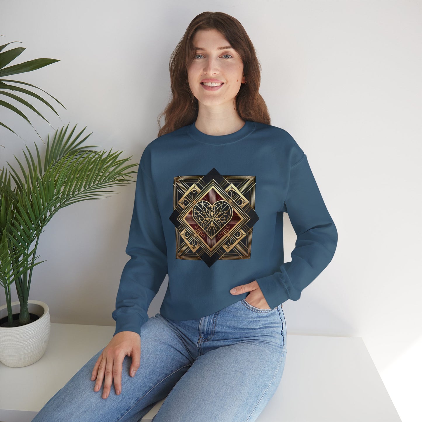 Art Deco Heart Sweatshirt – Romantic Valentine's Day Pullover