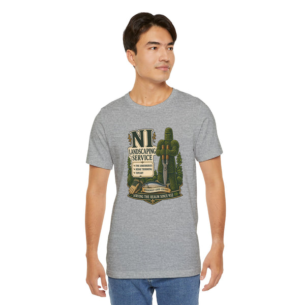 Heather gray crewneck T-shirt with green shrub and cactus graphic center front