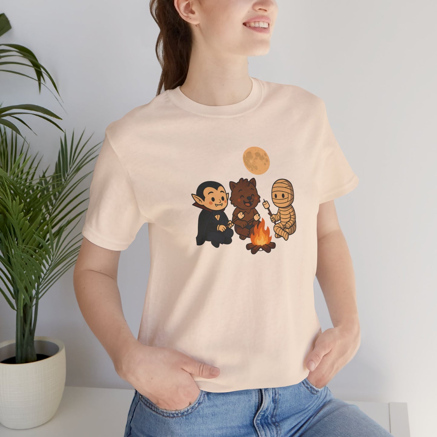 Halloween Monsters Campfire T-Shirt – Cute Monster Shirt with Roasting Marshmallows