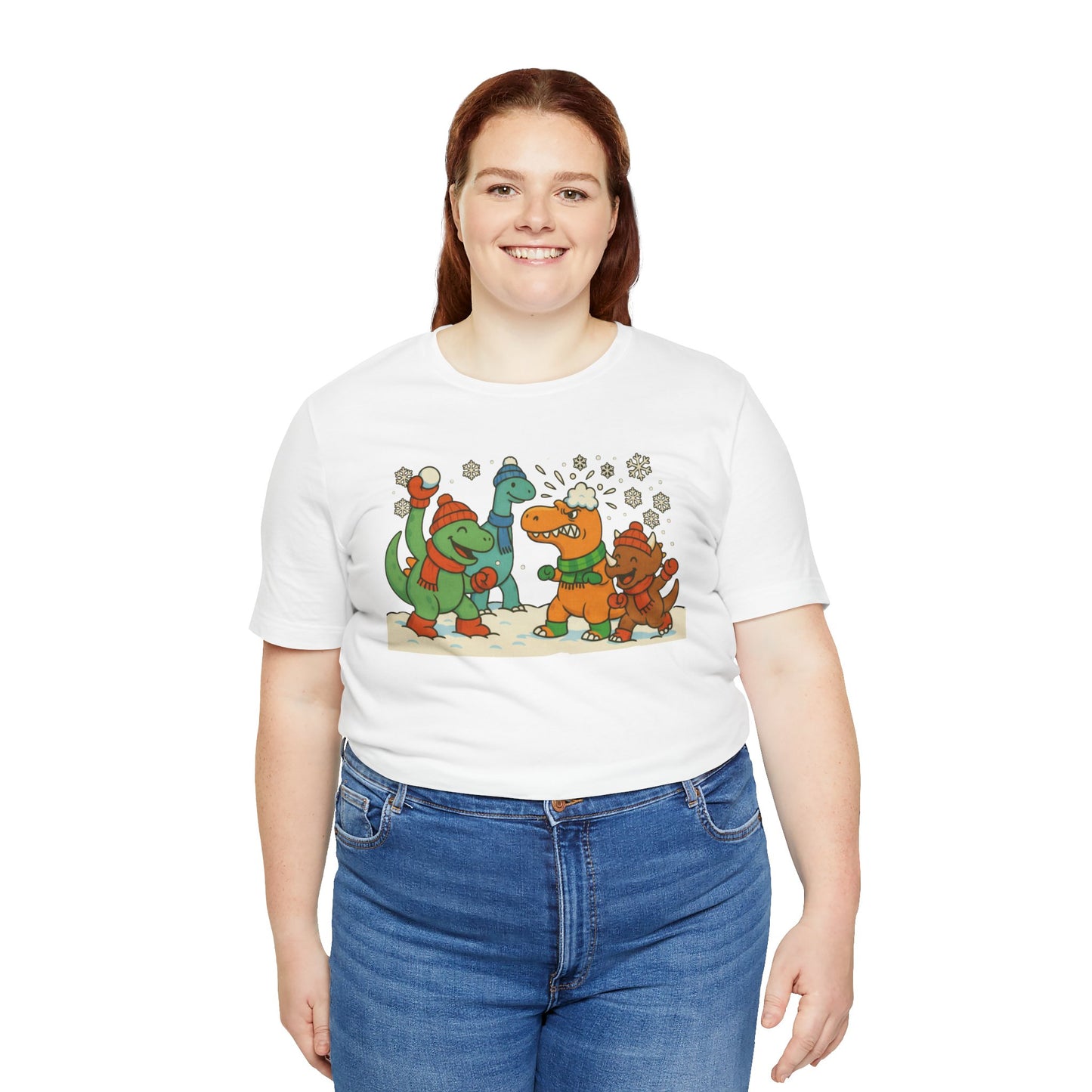 Dinosaur Snowball Fight T-Shirt – Funny Winter Dino Graphic Tee