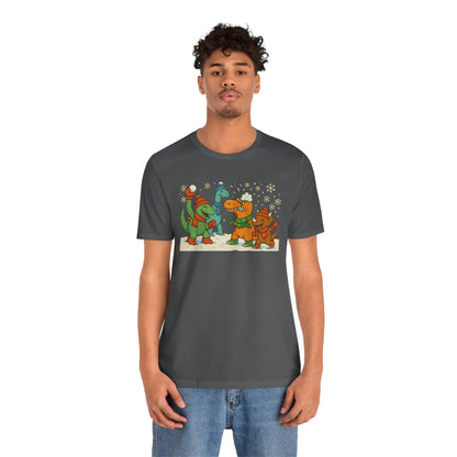 Dinosaur Snowball Fight T-Shirt – Funny Winter Dino Graphic Tee