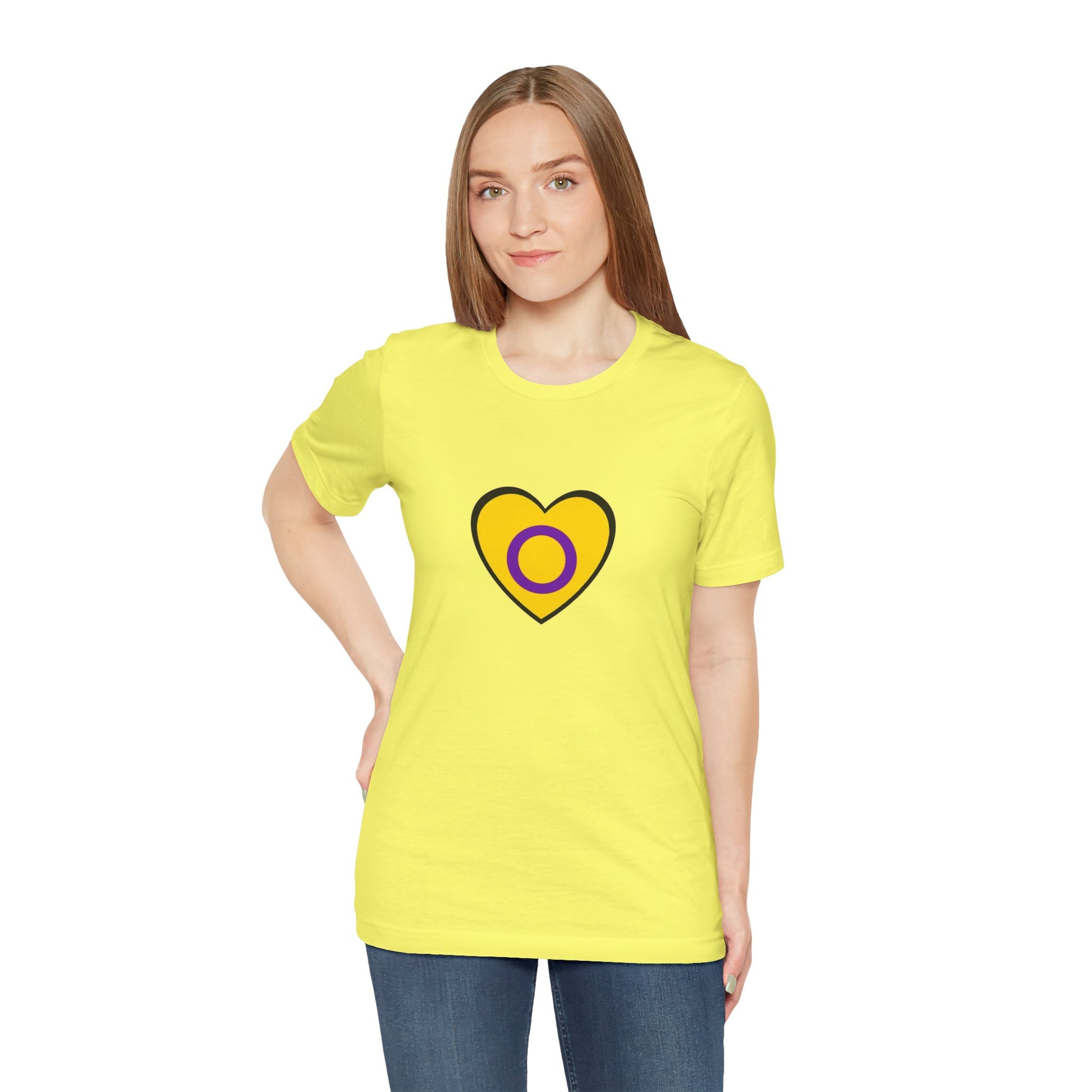 Intersex Pride Flag Heart T-Shirt – Minimalist LGBTQ+ Support Tee - WhimSpin - https://whimspin.com