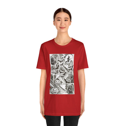 Haunted Hallways T-Shirt – Escher-Inspired Halloween Graphic Tee