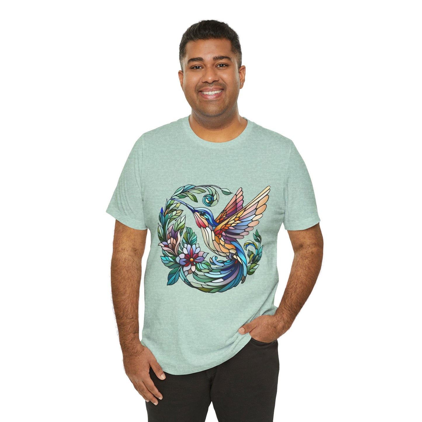Stained Glass Hummingbird Tee – Vibrant Nature Shirt - WhimSpin - https://whimspin.com