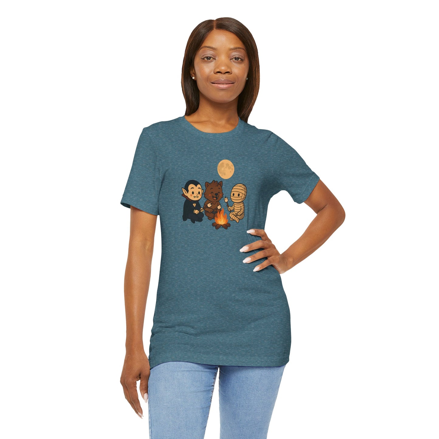 Halloween Monsters Campfire T-Shirt – Cute Monster Shirt with Roasting Marshmallows