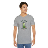 Heather gray crew-neck T-shirt with “Social Battery” garden mode text and plant graphic