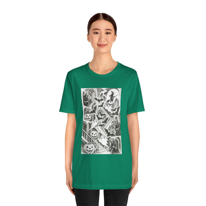Haunted Hallways T-Shirt – Escher-Inspired Halloween Graphic Tee