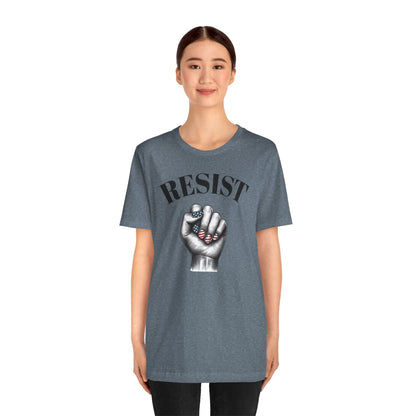 Resist Feminist Power Fist Tee – USA Flag Nails Protest Shirt