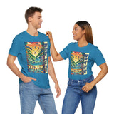 Aqua crewneck t-shirt with colorful 