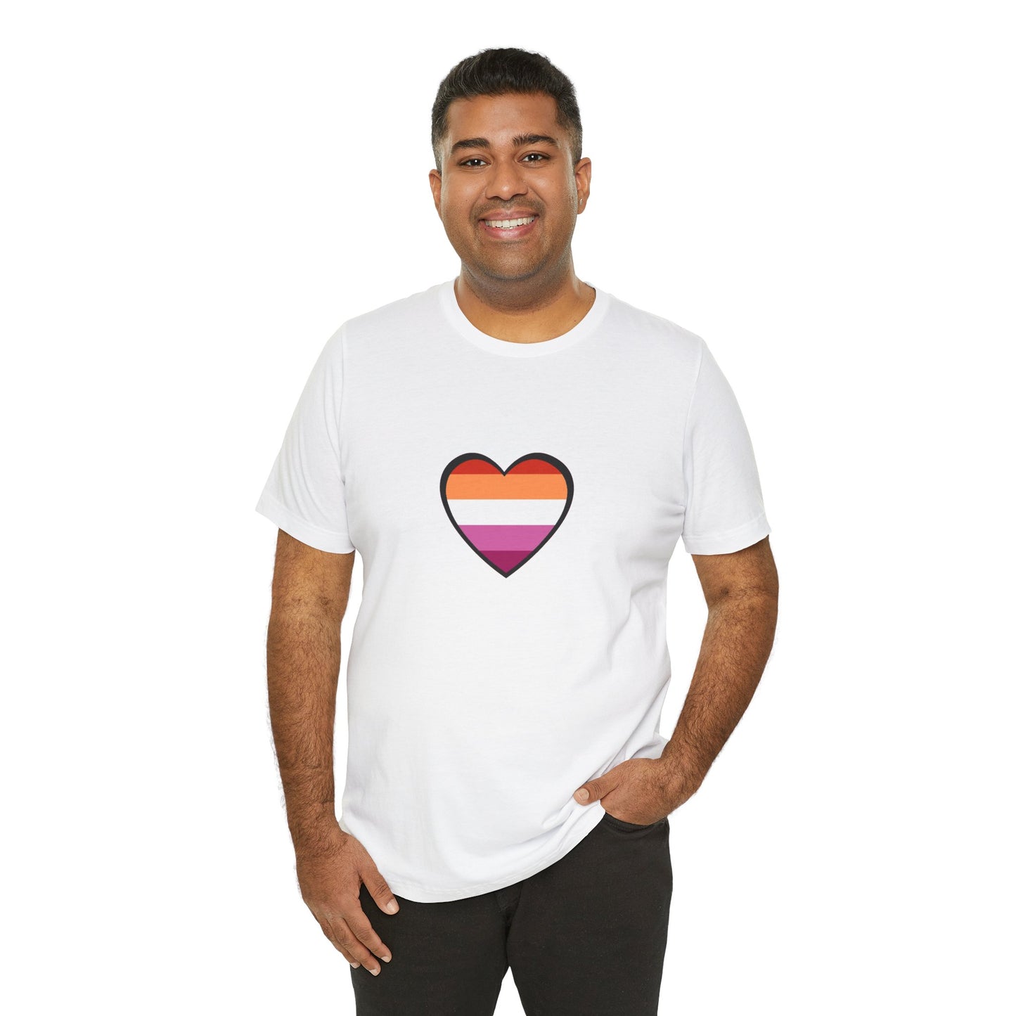Lesbian Flag Heart T-Shirt – Bold LGBTQ+ Graphic Tee