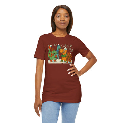 Dinosaur Snowball Fight T-Shirt – Funny Winter Dino Graphic Tee