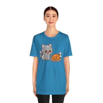 Thanksgiving Cat T-Shirt – Cute Hungry Cat and Turkey Tee