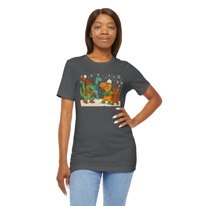 Dinosaur Snowball Fight T-Shirt – Funny Winter Dino Graphic Tee