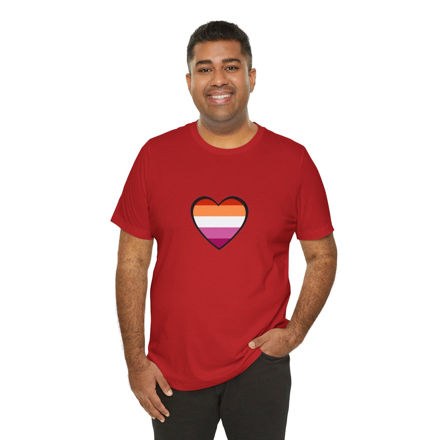 Lesbian Flag Heart T-Shirt – Bold LGBTQ+ Graphic Tee