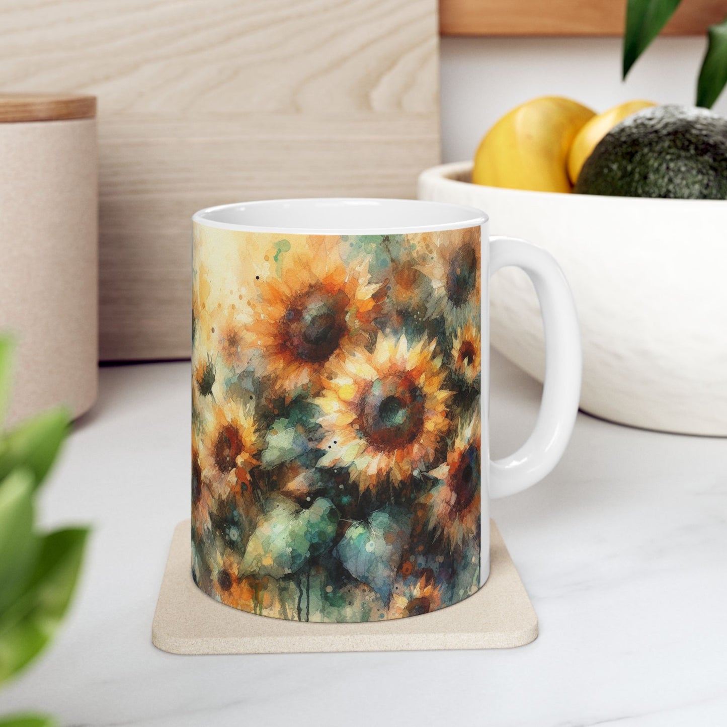 Watercolor Sunflower Mug | Artistic Floral Coffee Cup 11oz & 15oz - WhimSpin - https://whimspin.com
