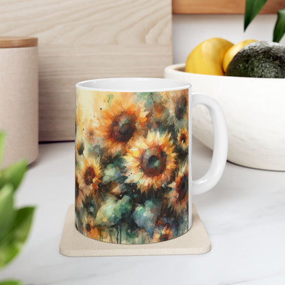 Watercolor Sunflower Mug | Artistic Floral Coffee Cup 11oz & 15oz - WhimSpin - https://whimspin.com