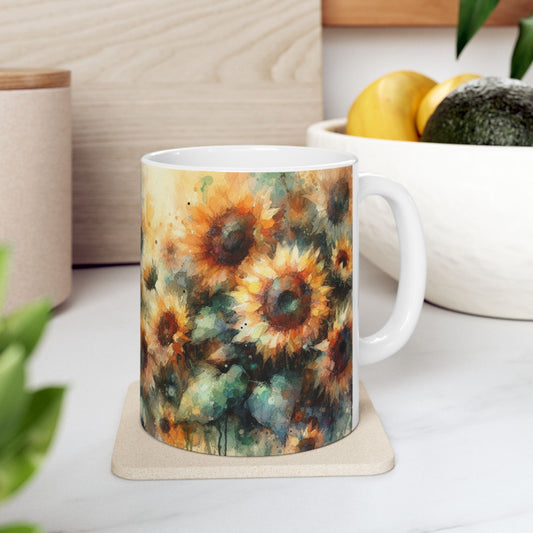 Watercolor Sunflower Mug | Artistic Floral Coffee Cup 11oz & 15oz - WhimSpin - https://whimspin.com