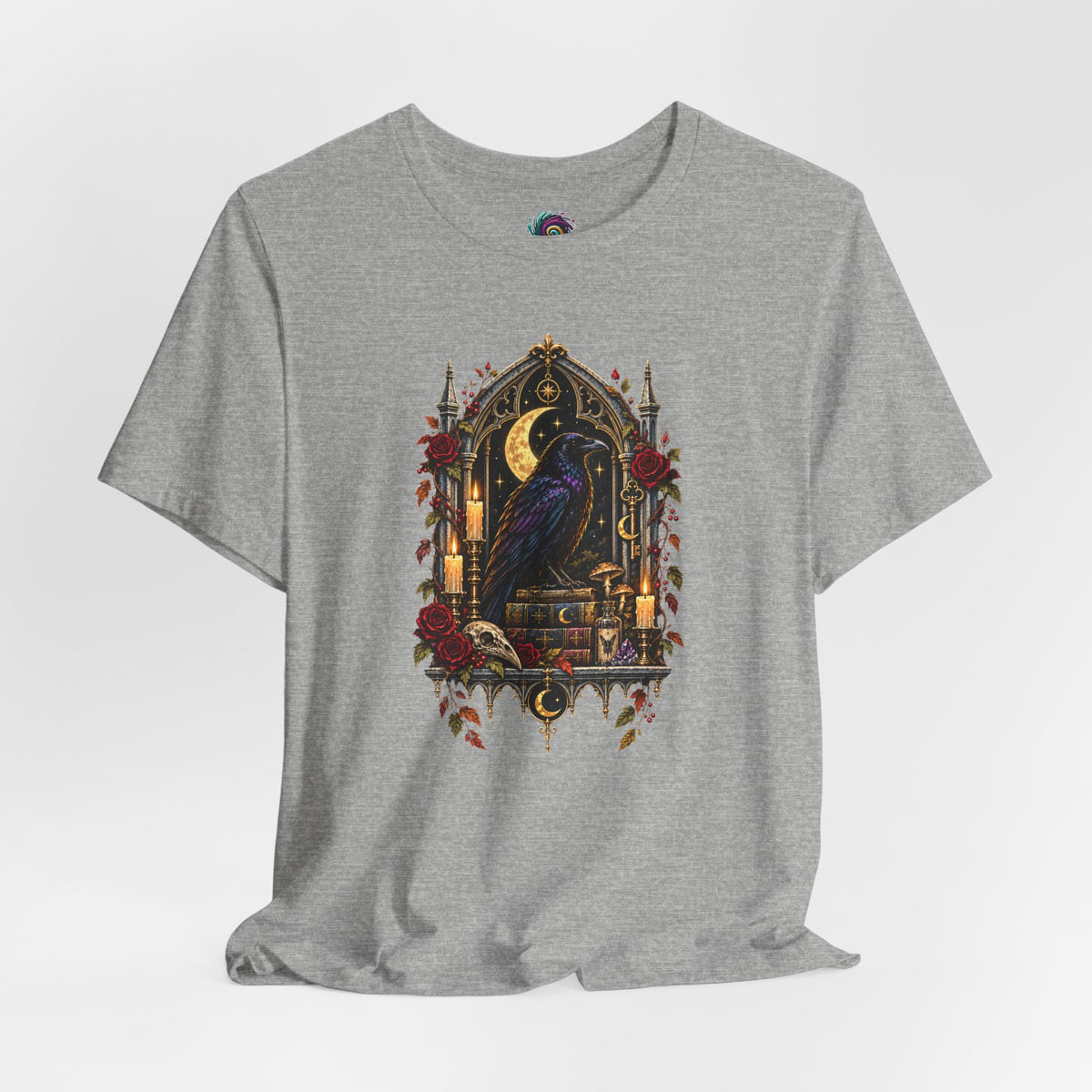 Raven’s Reliquary Tee – Gothic Moonlit Raven T-shirt