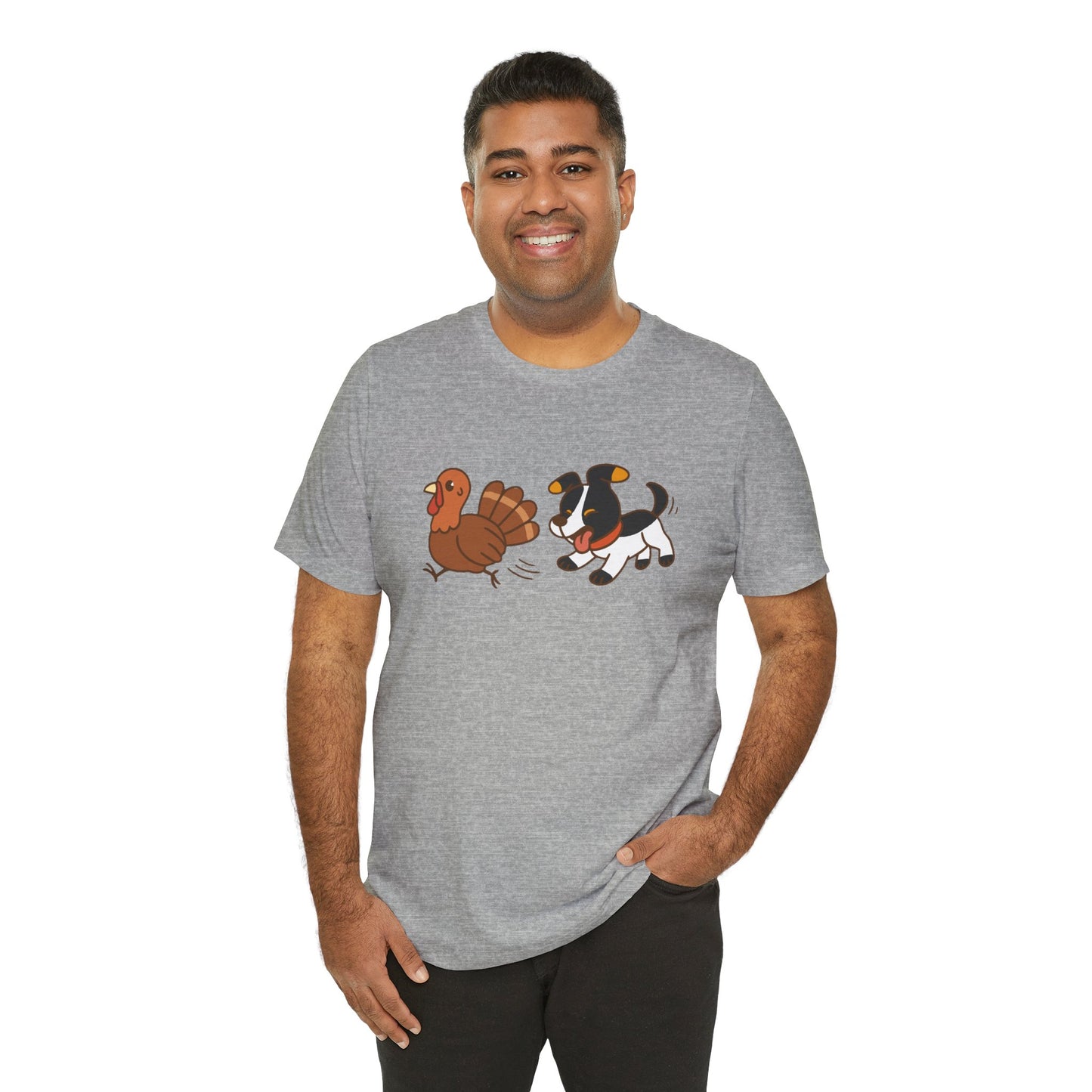 Dog Chasing Turkey T-Shirt – Funny Thanksgiving Dog Tee