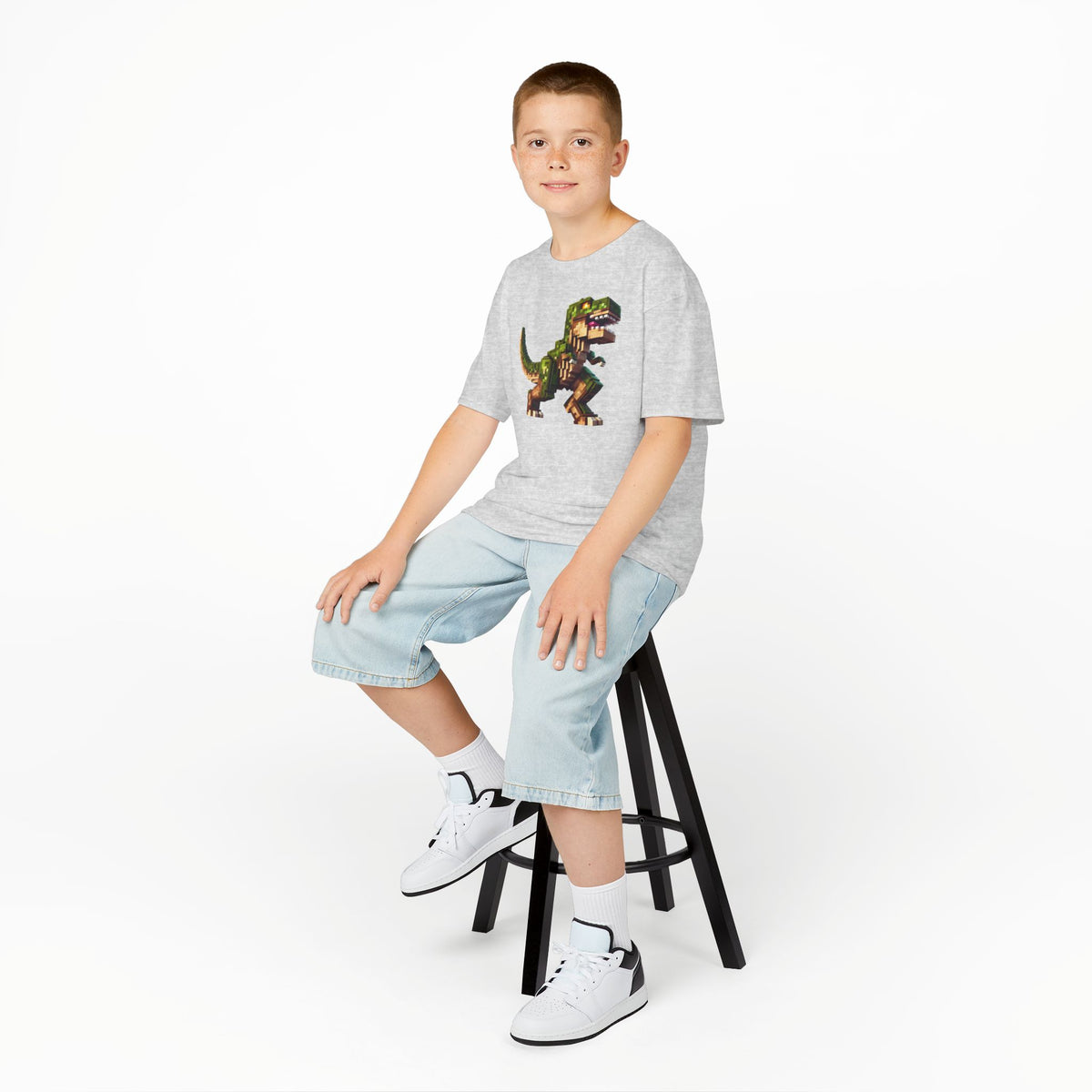 Pixel Dinosaur Kids T-Shirt – Retro Pixel T-Rex Gamer Tee