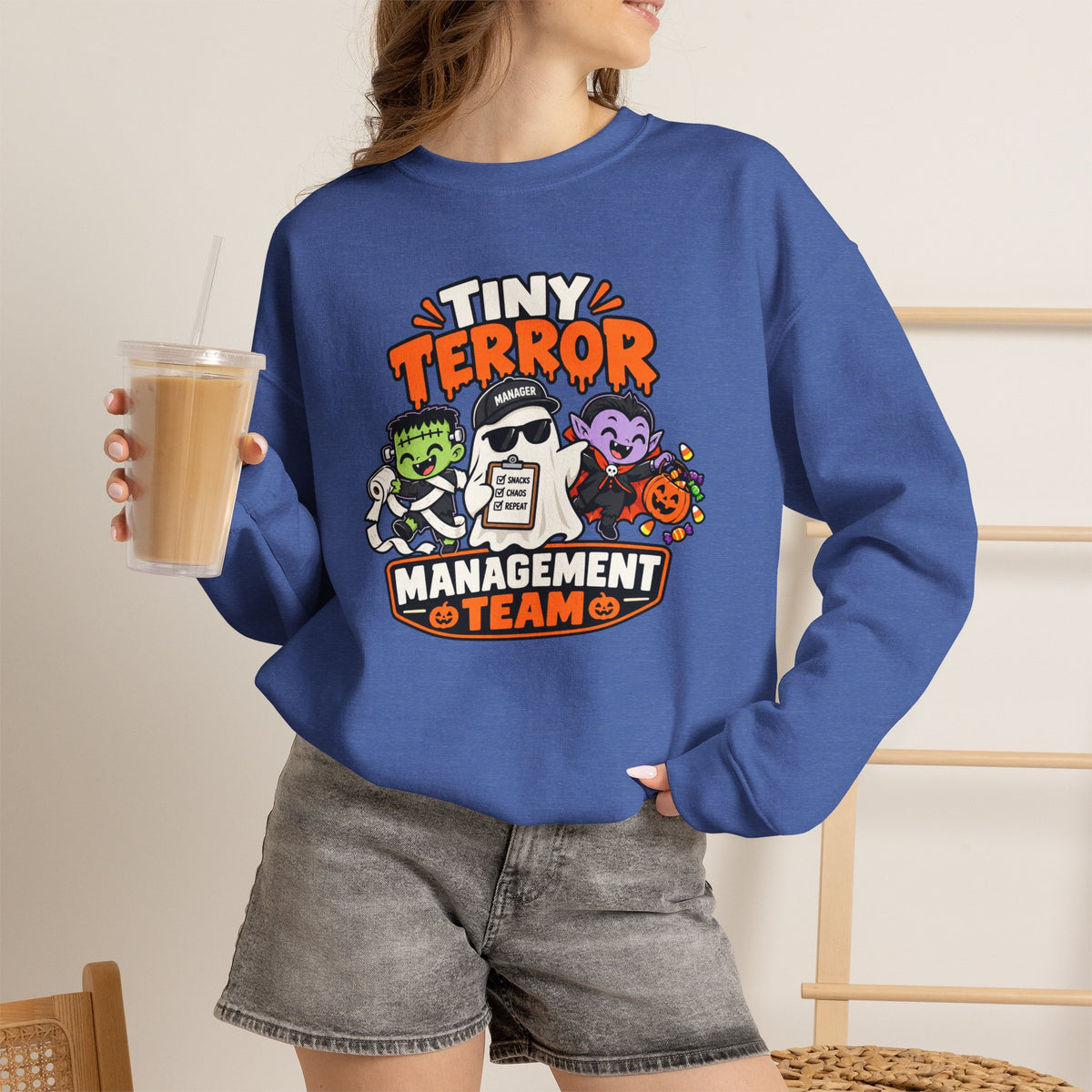 Tiny Terror Management Team Sweatshirt – Funny Halloween Parent Crewneck
