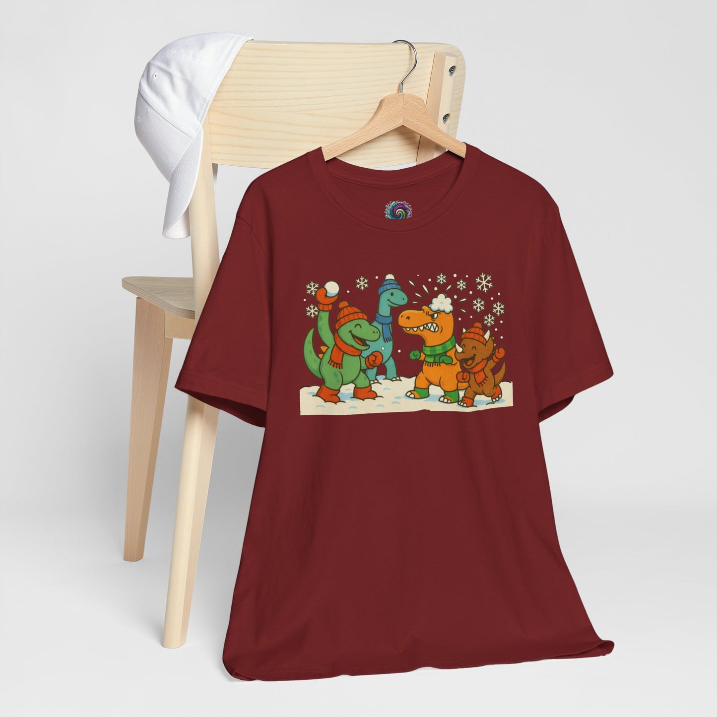 Dinosaur Snowball Fight T-Shirt – Funny Winter Dino Graphic Tee