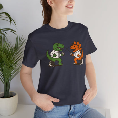 Dinosaur Fencing T-Shirt – T-Rex vs Stegosaurus Tee