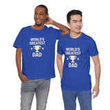 Blue crew-neck T-shirt with “World’s Greatest Dad” trophy and stars graphic