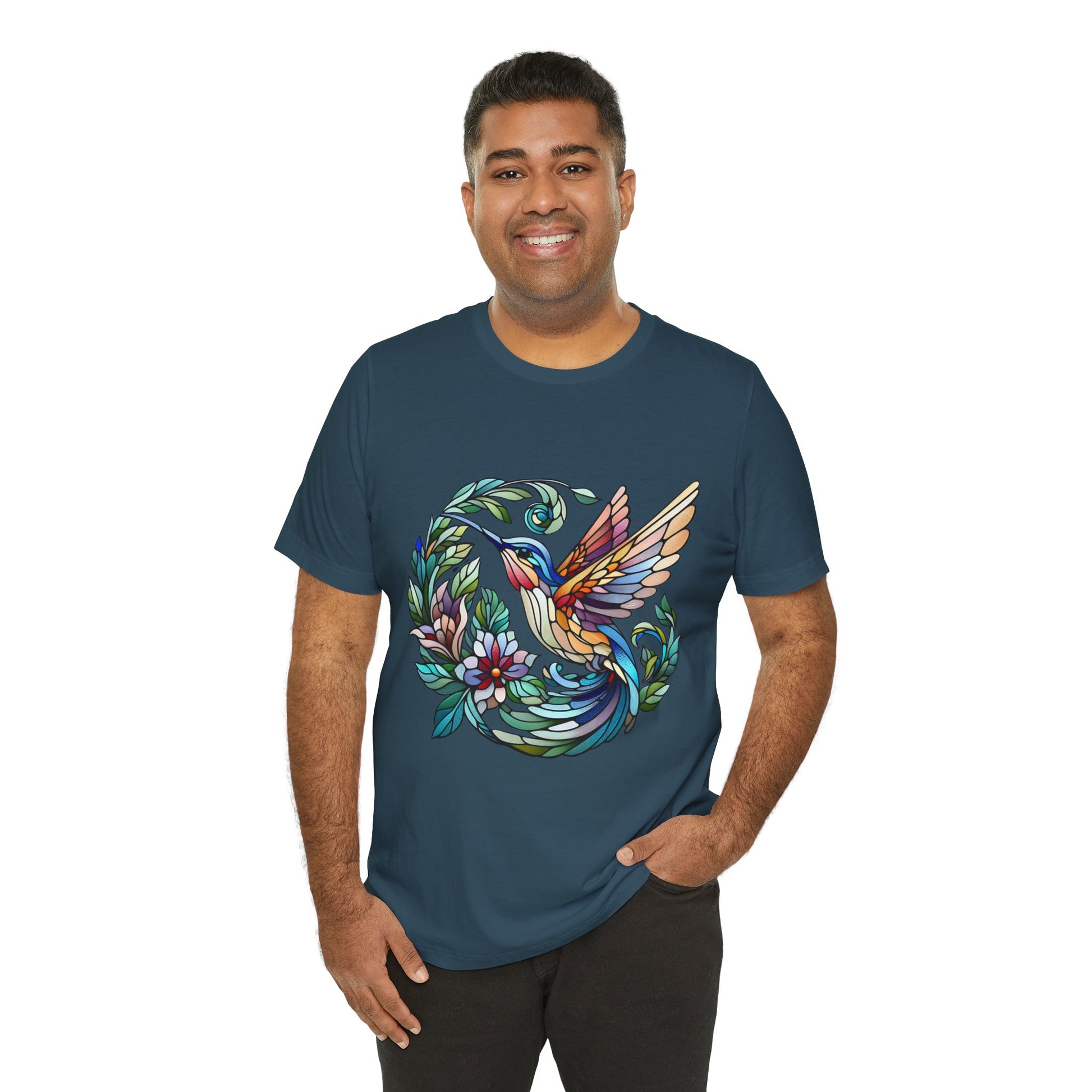 Stained Glass Hummingbird Tee – Vibrant Nature Shirt - WhimSpin - https://whimspin.com