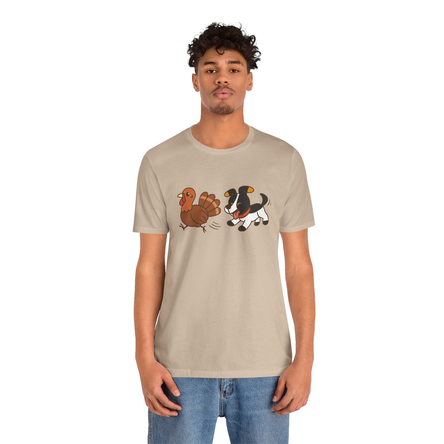 Dog Chasing Turkey T-Shirt – Funny Thanksgiving Dog Tee