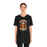Black crewneck T-shirt with pumpkin spice self-care graphic