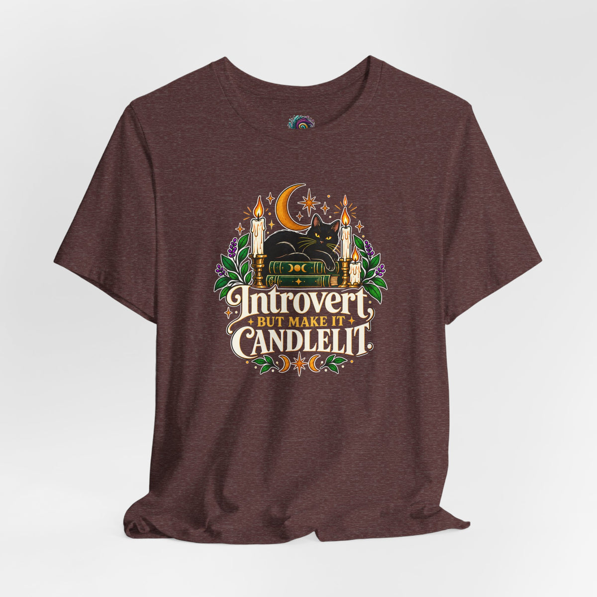 Introvert But Make It Candlelit T-shirt - Witchy Bookish Cat Tee