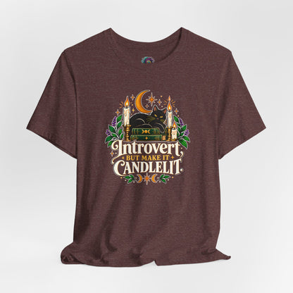 Introvert But Make It Candlelit T-shirt - Witchy Bookish Cat Tee