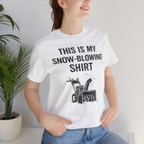 White T-shirt with snow-blowing graphic and 