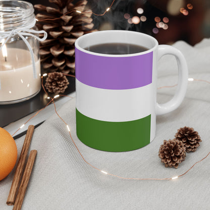 Genderqueer Pride Flag Cup – Lavender, White & Green LGBTQ+ Ceramic Mug - WhimSpin