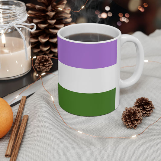 Genderqueer Pride Flag Cup – Lavender, White & Green LGBTQ+ Ceramic Mug - WhimSpin
