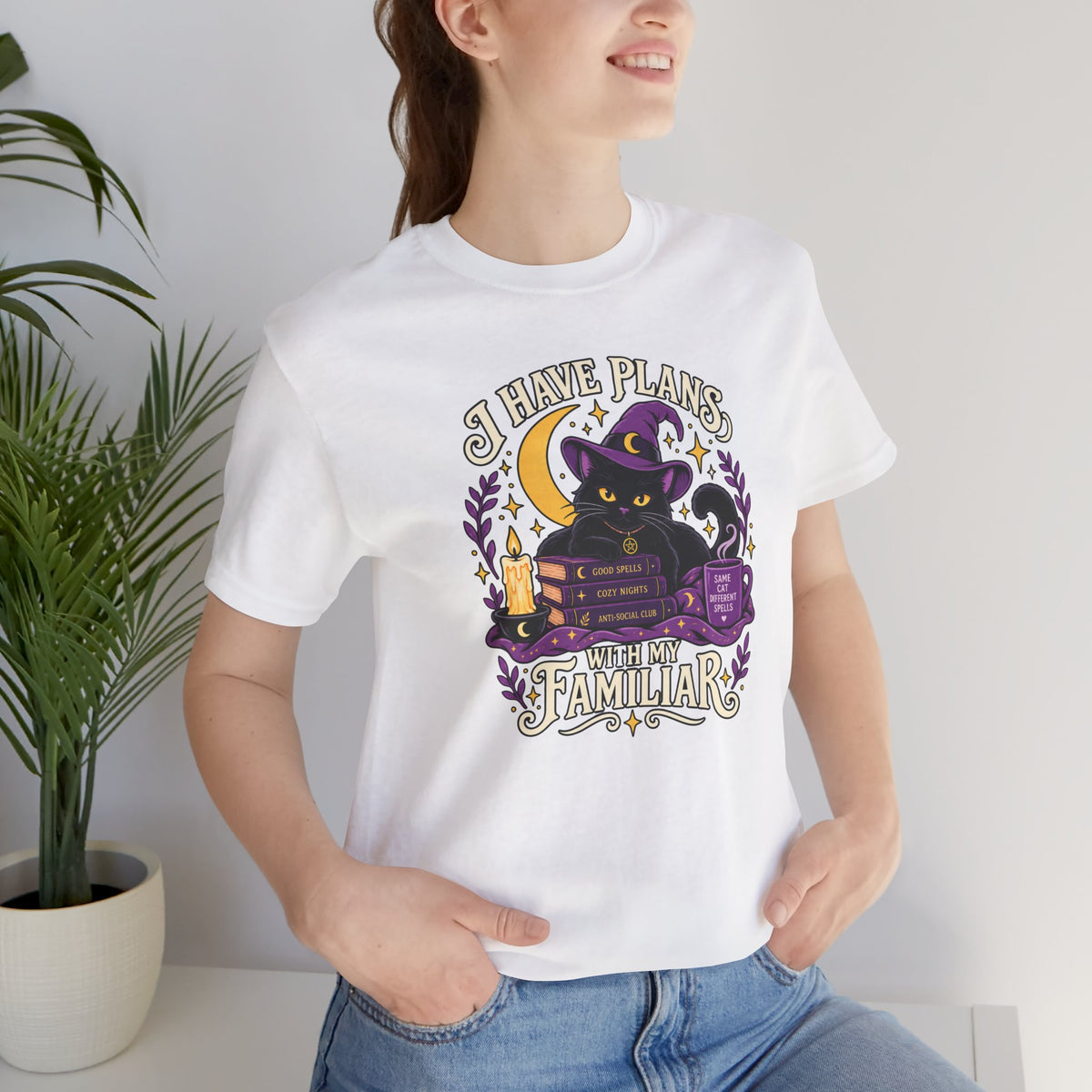 I Have Plans With My Familiar T-Shirt - Funny Witchy Introvert Cat Tee