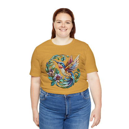 Stained Glass Hummingbird Tee – Vibrant Nature Shirt