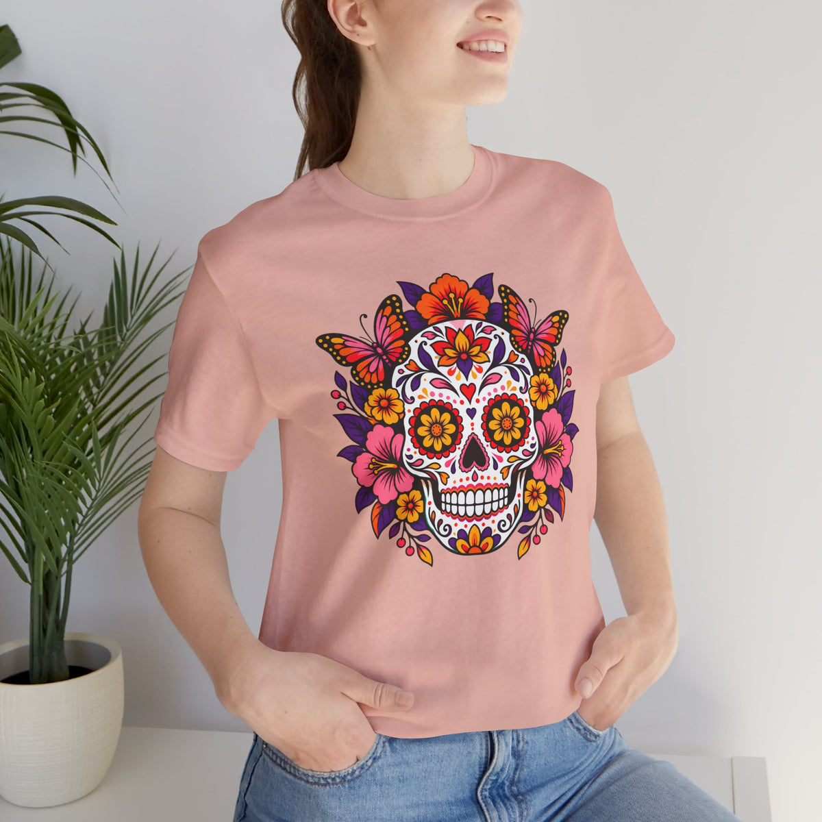 Floral Sugar Skull T-Shirt – Colorful Día de los Muertos Inspired Tee