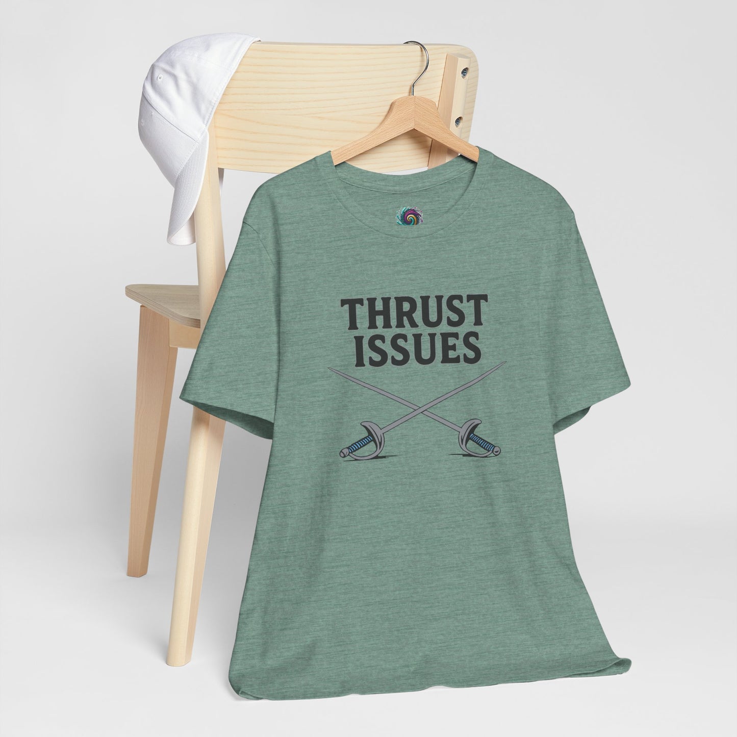 Thrust Issues Fencing T-Shirt – Funny Saber Shirt for Fencers & Pun Lovers