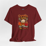 Burgundy crew-neck T-shirt with Pumpkin Spice “Has Entered the Chat” graphic